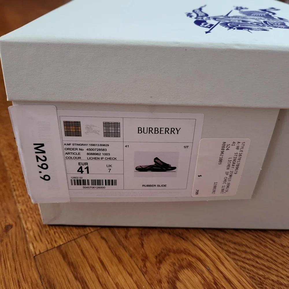 Burberry Gray Plaid Slide Sandals